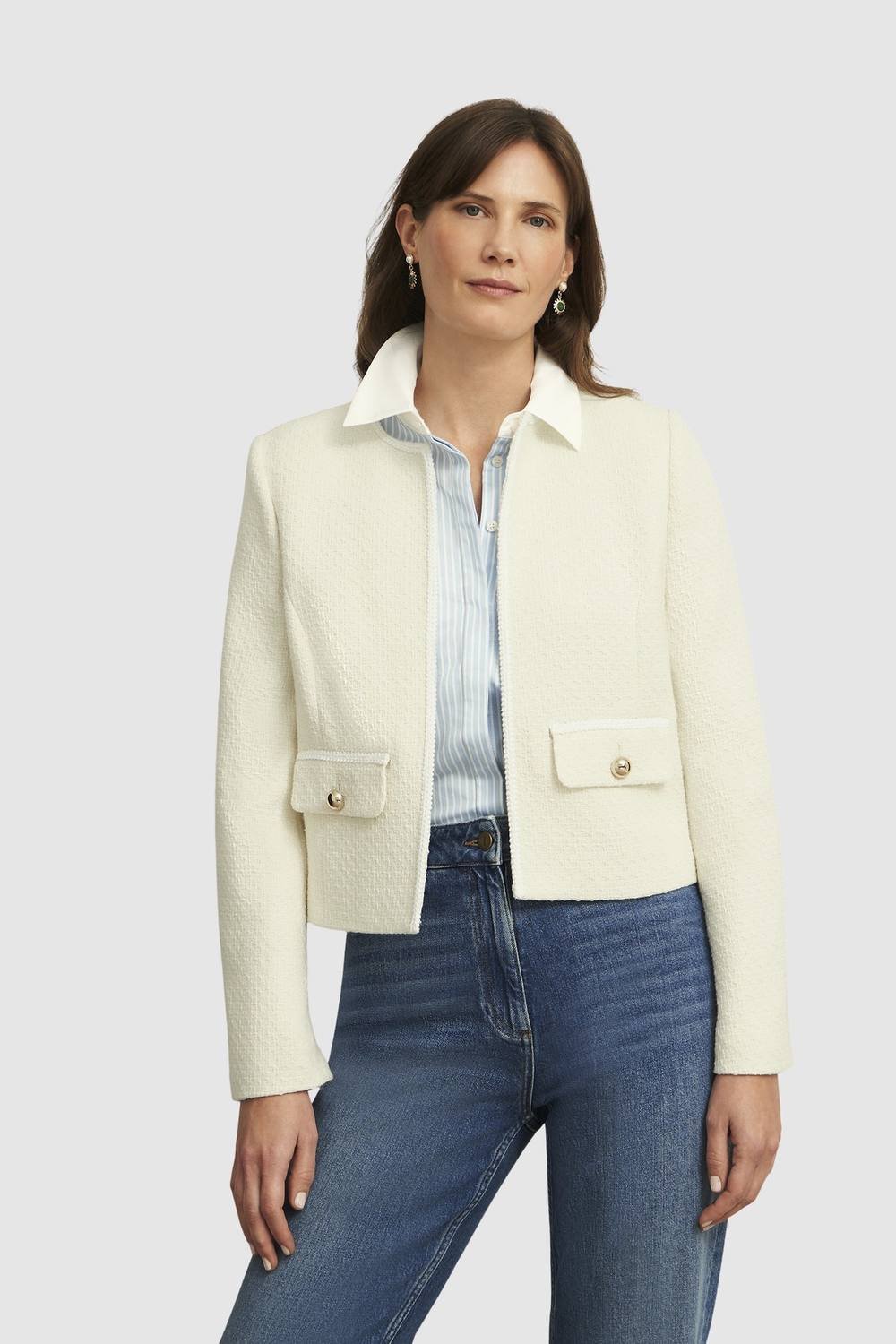 Hobbs London Hobbs London Women's Hattie Cropped Cotton Blend Tweed Jacket in Off-White - 2