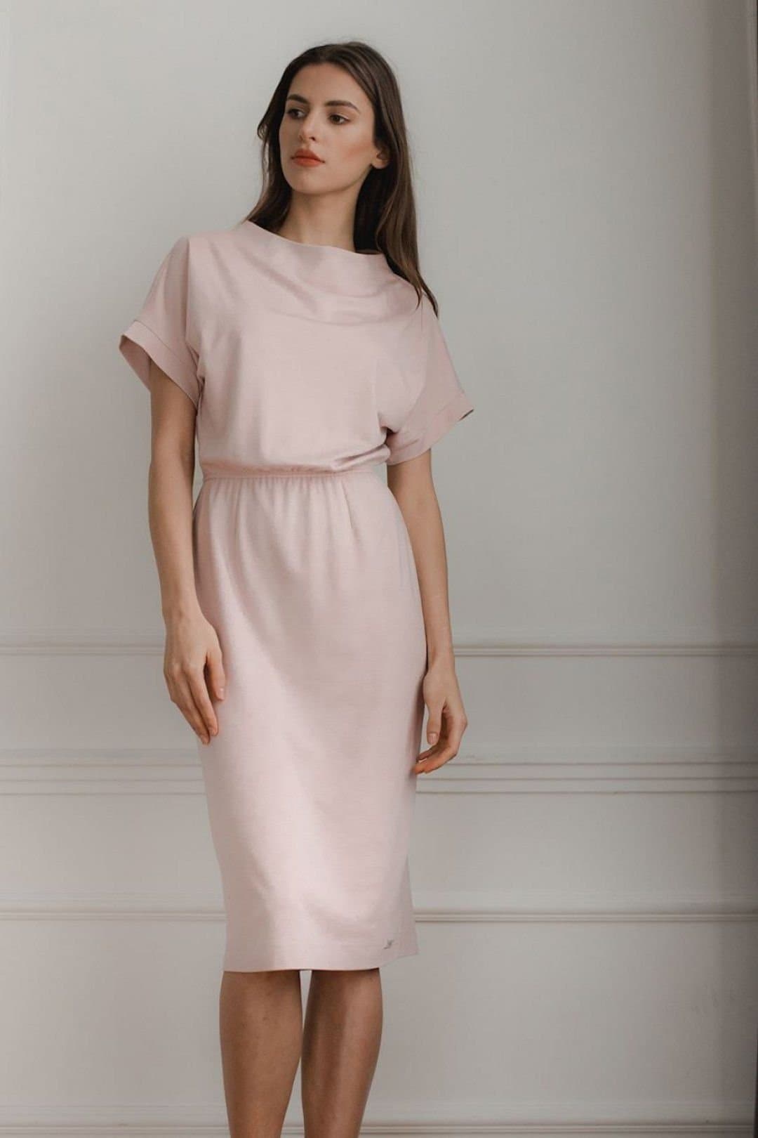 Love Lace Love Lace Women's Pink Midi Dress with Elastic Waist