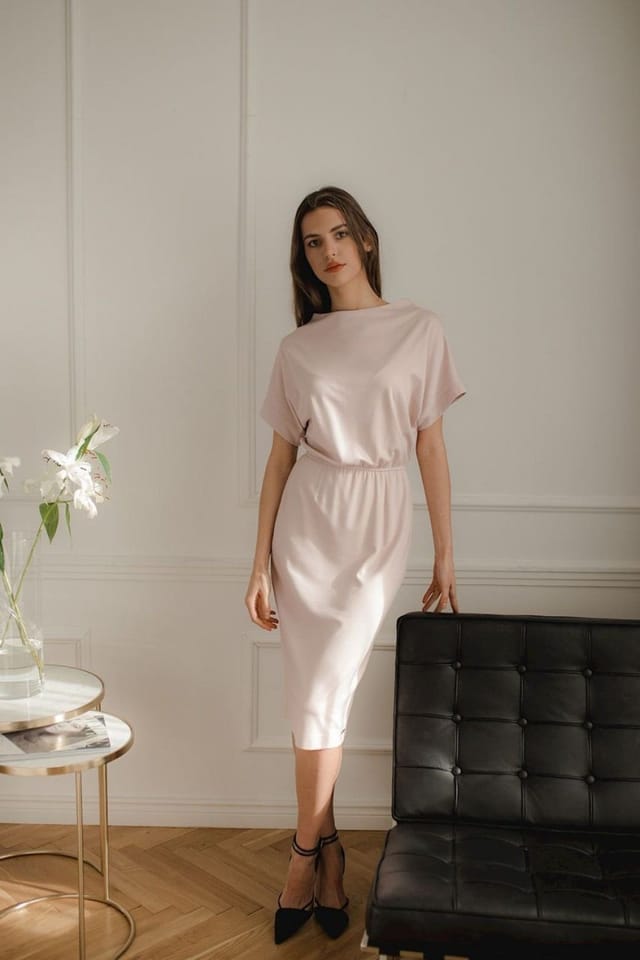 Love Lace Love Lace Women's Pink Midi Dress with Elastic Waist - 3