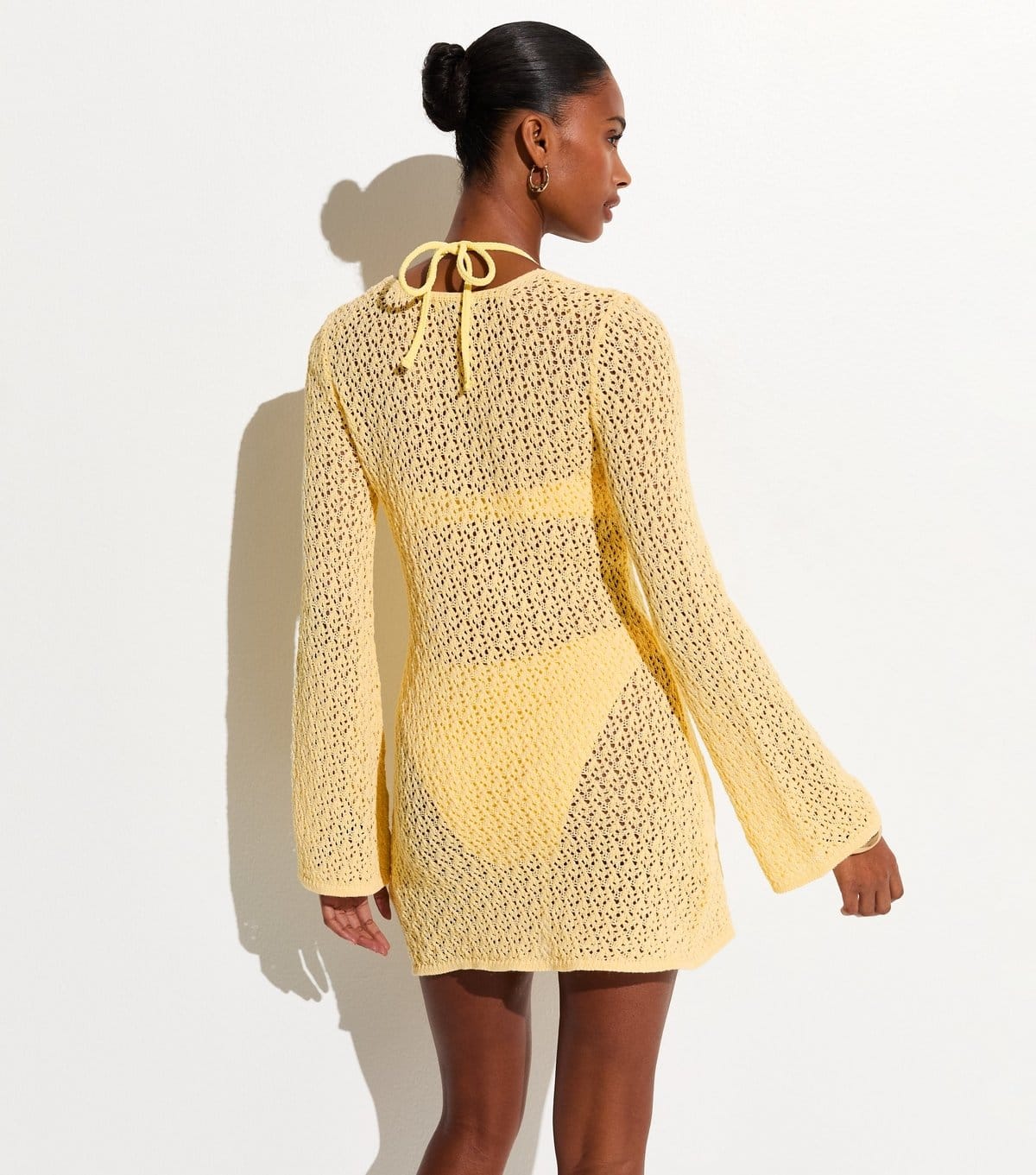 New Look Women's Light Yellow O-Ring Crochet Beach Kaftan Dress New Look - 4