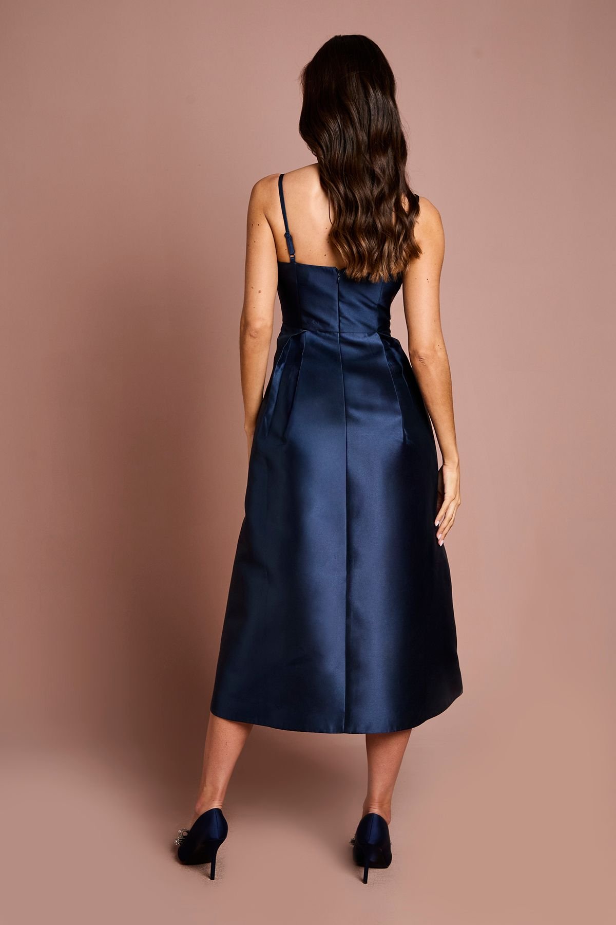 Coast Coast Women's Notch Neck Detail Twill Midi Dress in Navy - 3