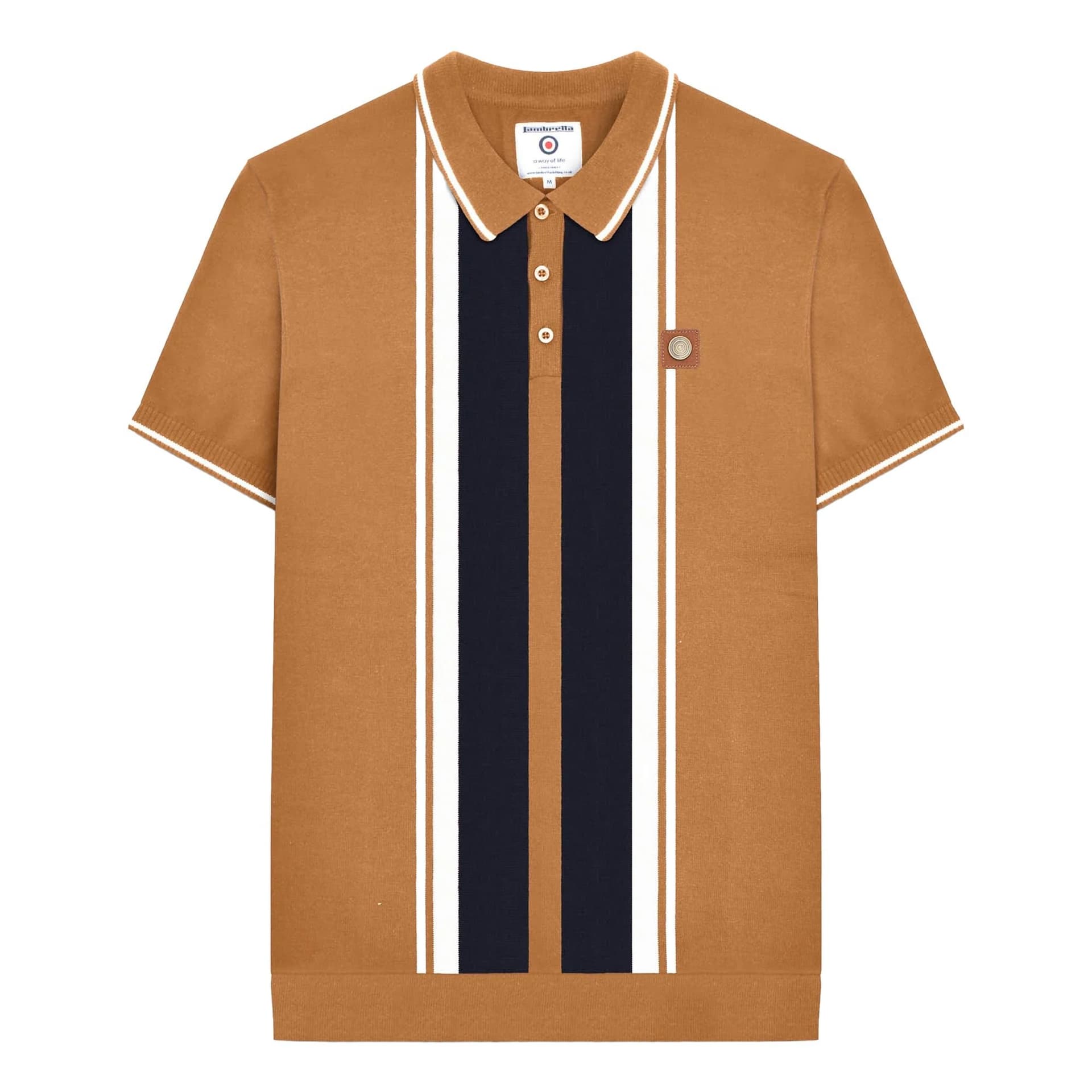 Lambretta Lambretta Men's Gr Striped Knitted Short-Sleeved Polo Shirt in Light Brown