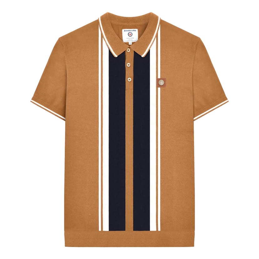 Lambretta Lambretta Men's Gr Striped Knitted Short-Sleeved Polo Shirt in Light Brown - 1