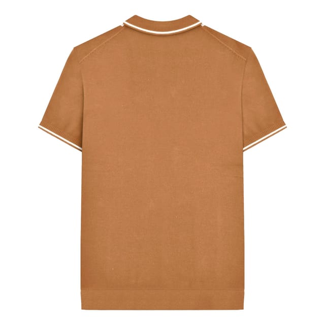 Lambretta Lambretta Men's Gr Striped Knitted Short-Sleeved Polo Shirt in Light Brown - 2