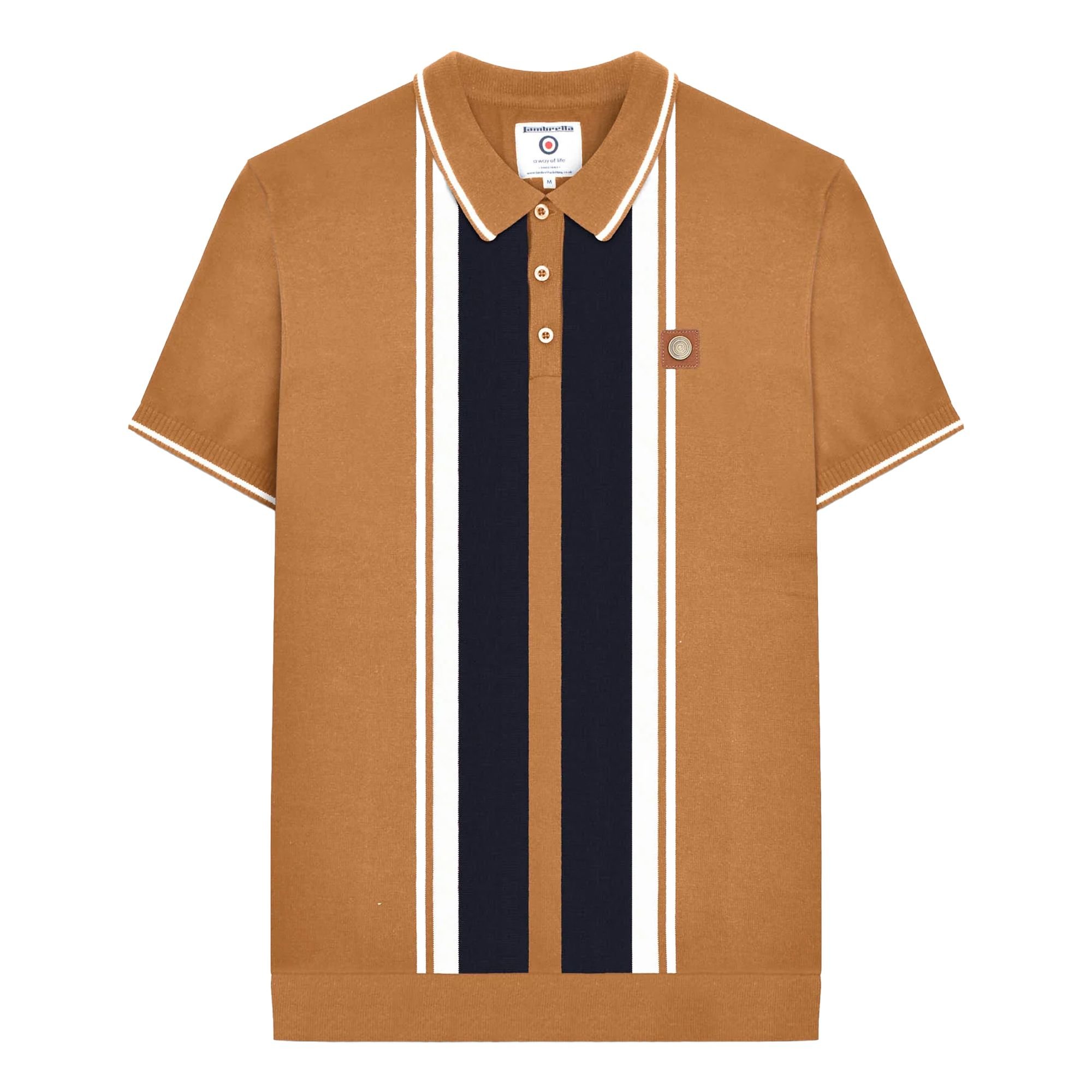 Lambretta Lambretta Men's Gr Striped Knitted Short-Sleeved Polo Shirt in Light Brown - 4
