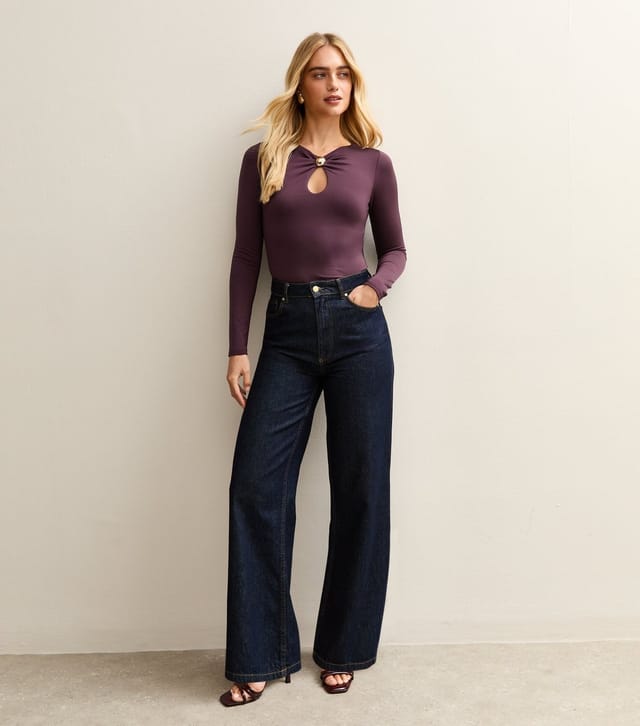 New Look Women's Dark Purple Front Keyhole Long Sleeve Top New Look - 3