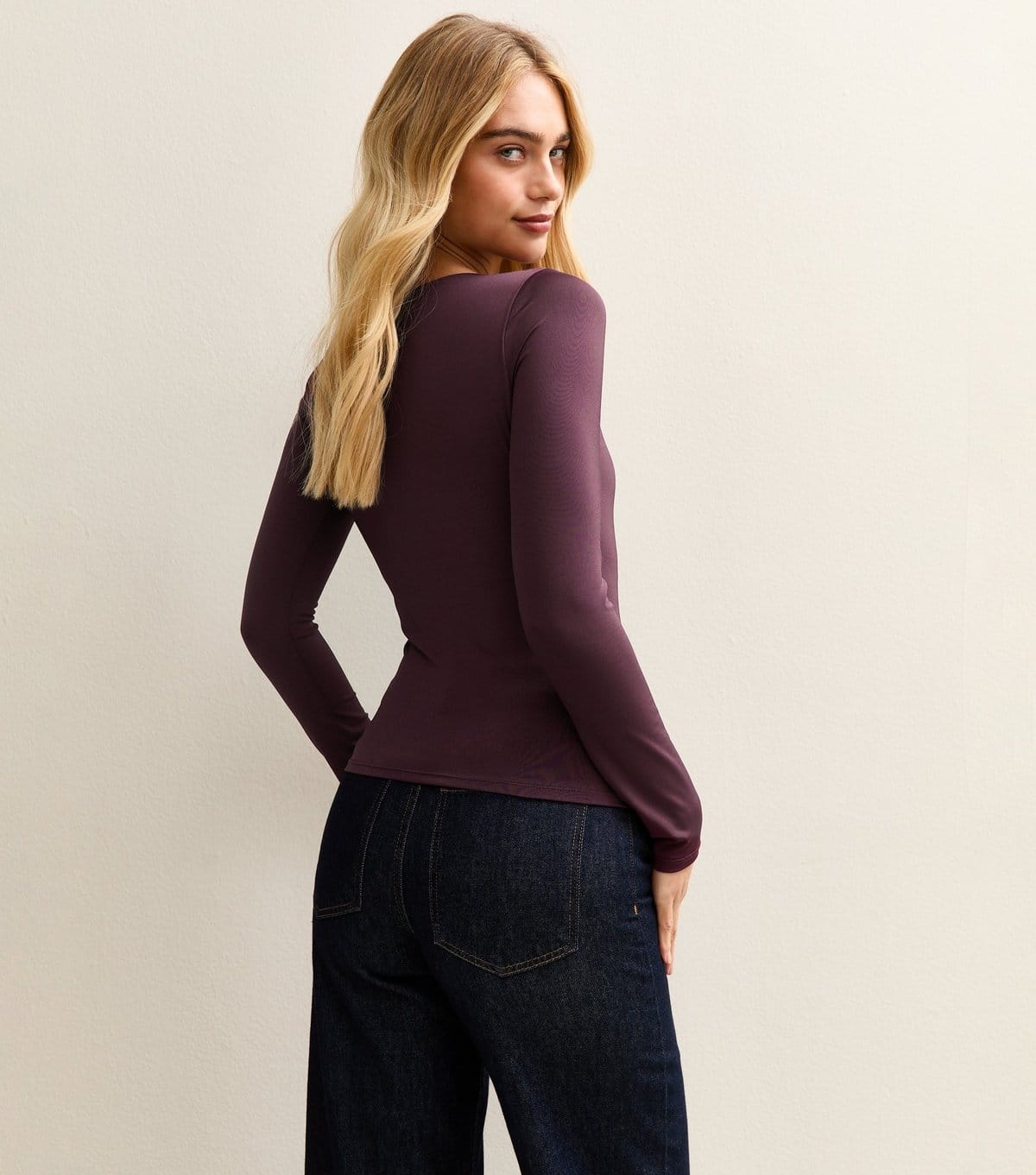 New Look Women's Dark Purple Front Keyhole Long Sleeve Top New Look - 4