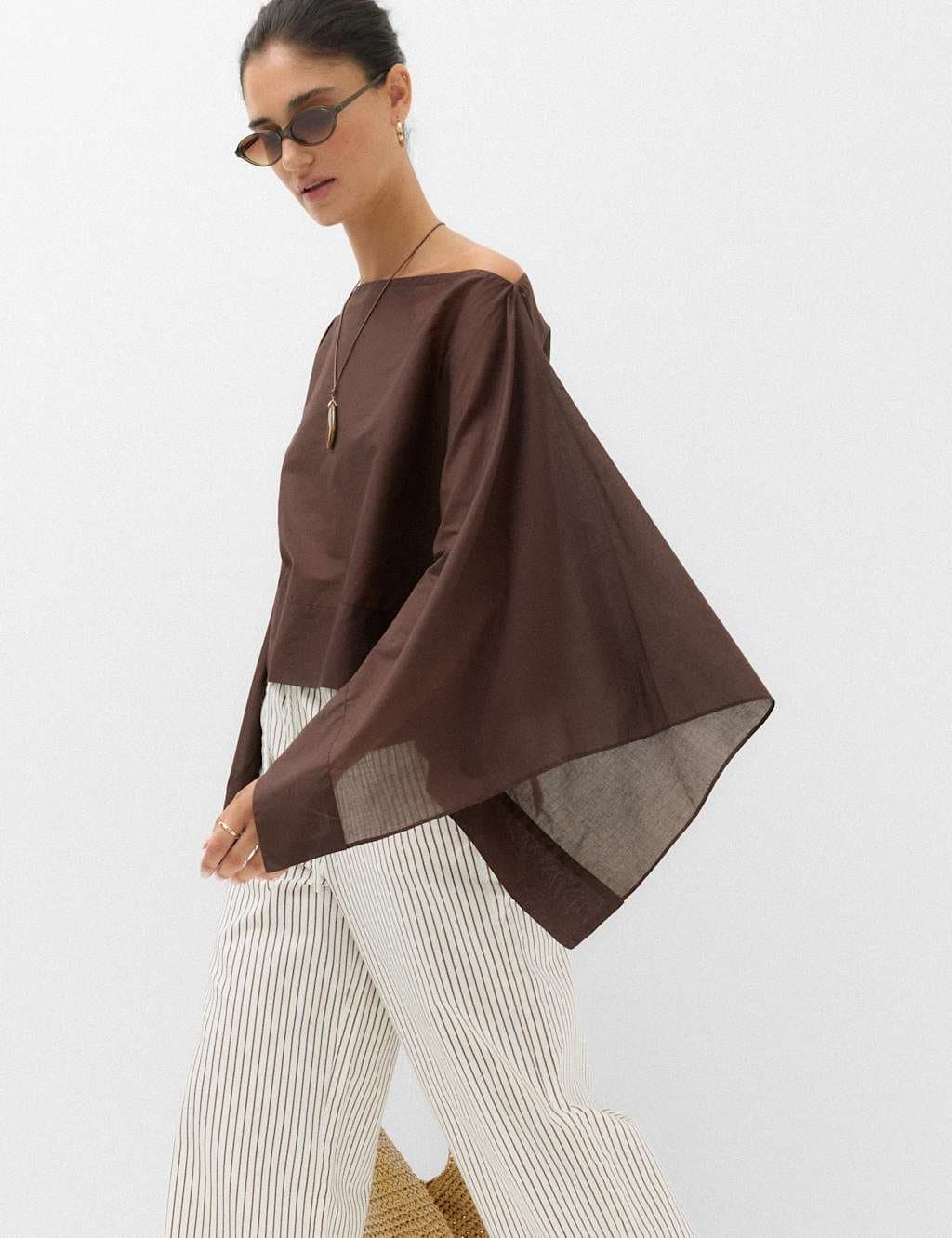Marks & Spencer M&S Pure Cotton Sheer Cape Top Peat