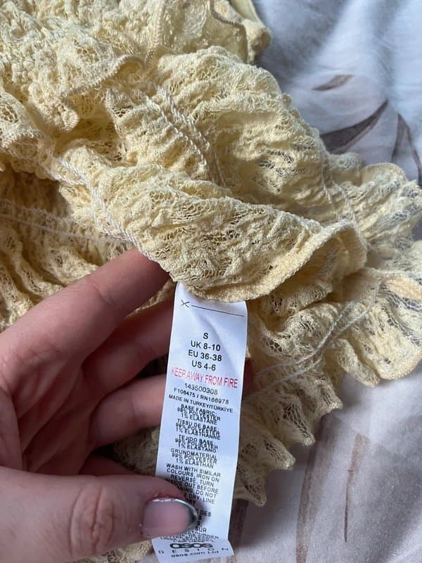 ASOS Design ASOS yellow ruched lace top size 8-10