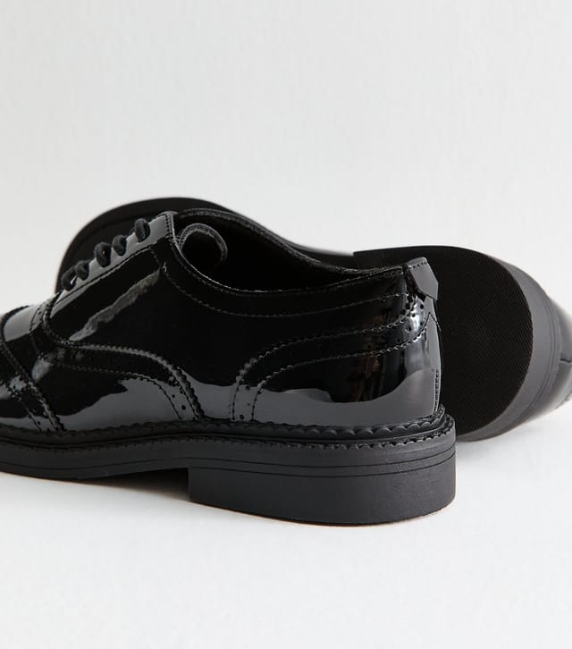 New Look Women's Black Faux Leather Patent-Look Brogues Vegan New Look - 3