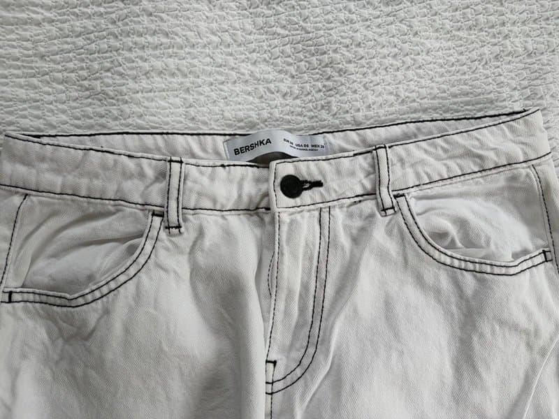 Bershka White baggy jeans with black stitching