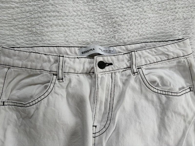Bershka White Baggy Jeans with Black Stitching