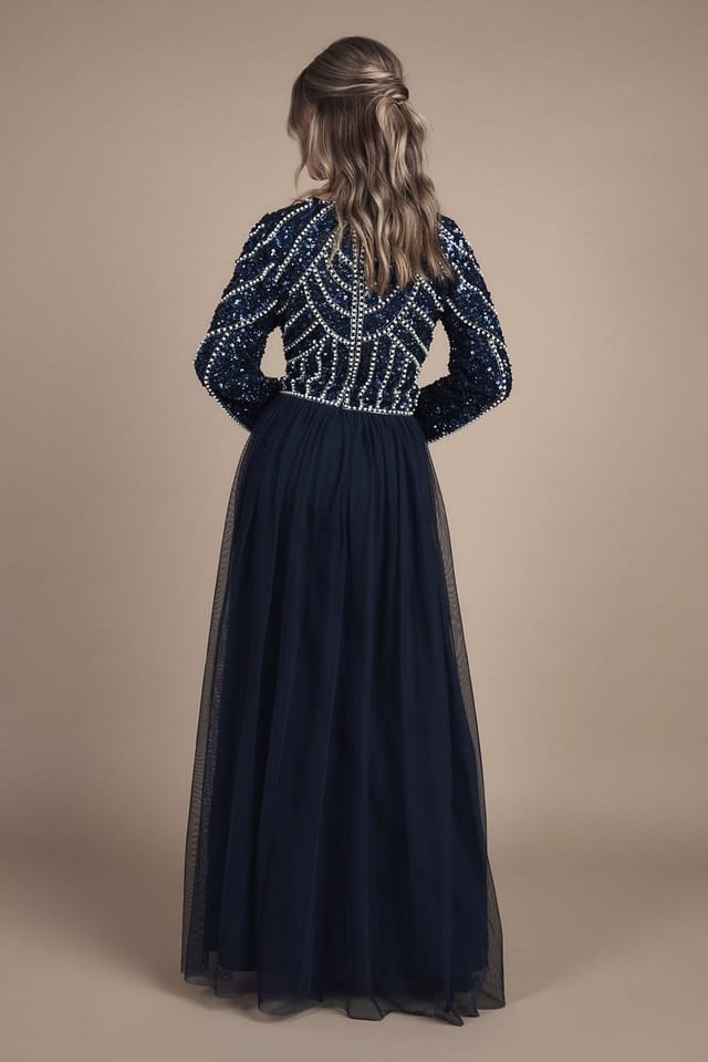 Coast Coast Women's Teen Pearl Embellished Bodice Bridesmaid Tulle Skirt Dress in Navy - 3