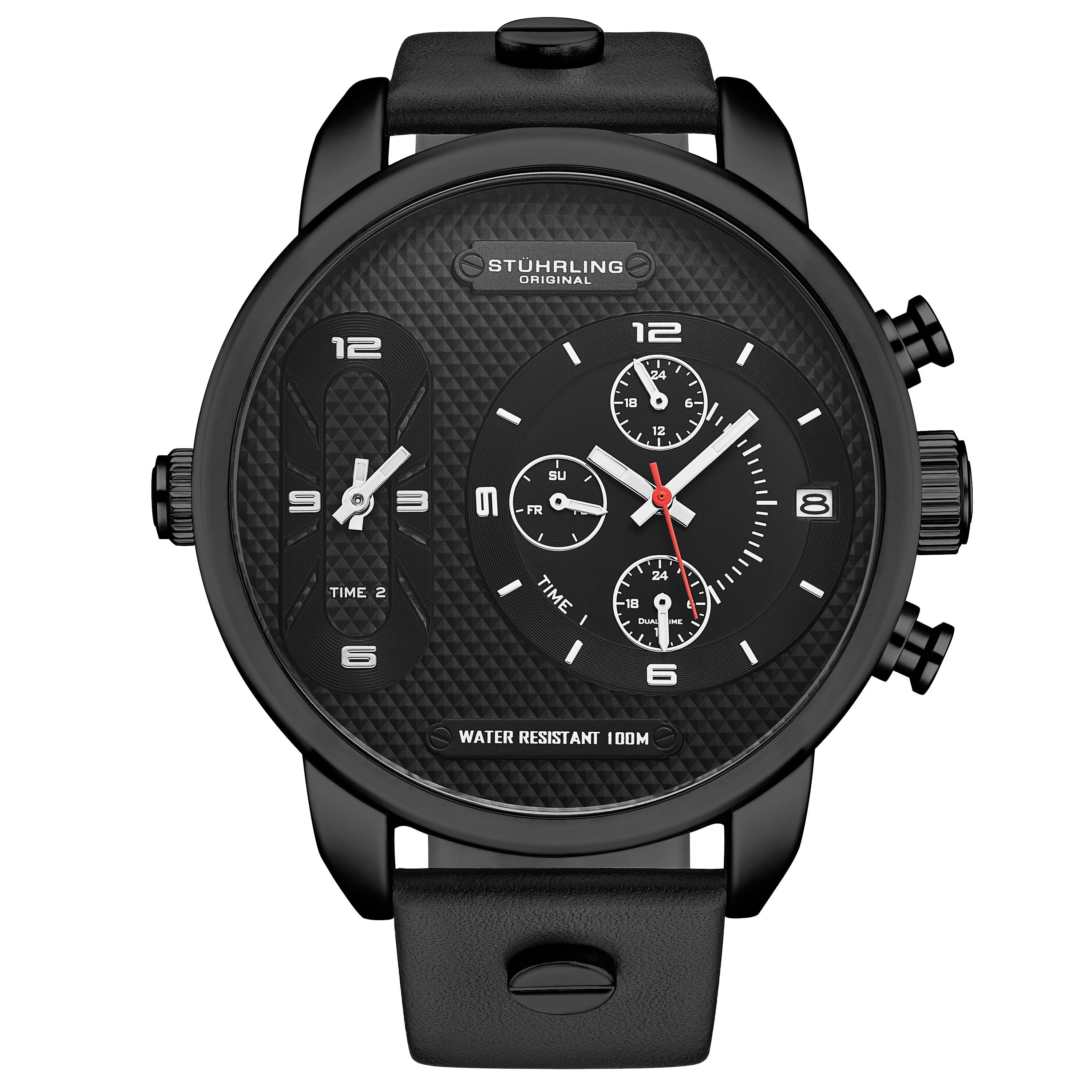 STÜHRLING Original STÜHRLING Original Men's Global GMT Japanese Quartz 52mm Watch in Black - 1