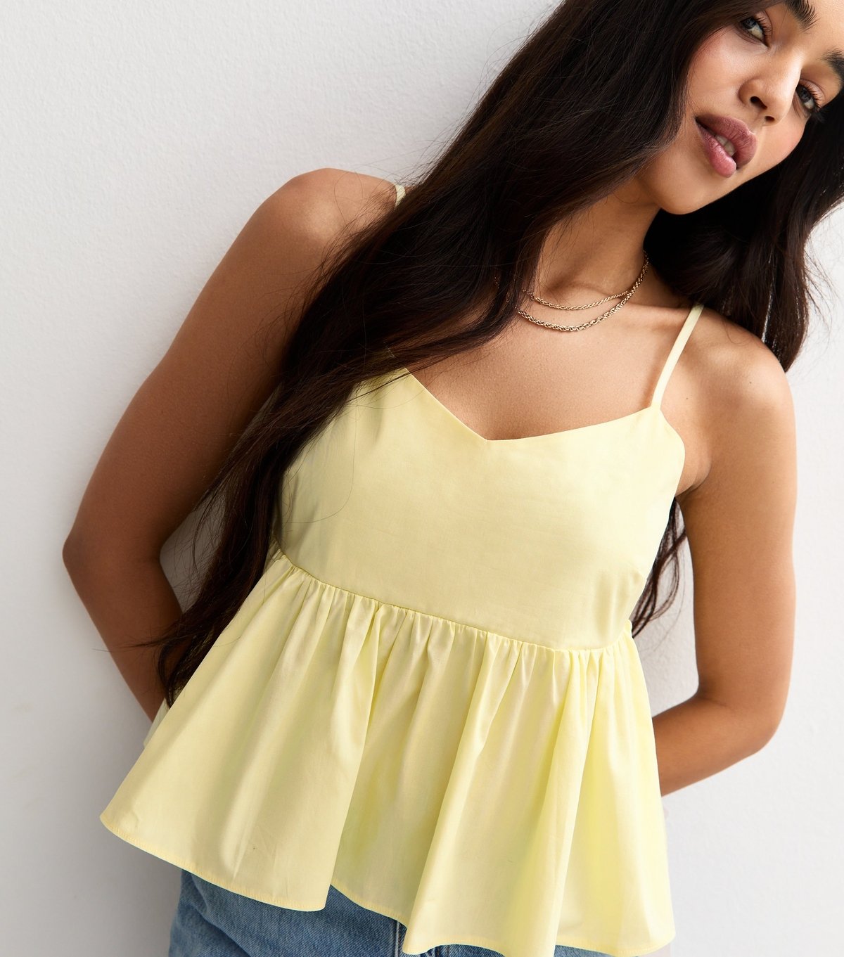 New Look Women's Yellow Strappy Peplum Hem Cami Top New Look - 1