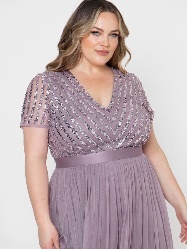 Maya Deluxe Maya Deluxe Women's Belted Stripe Embellished Maxi Dress in Lilac - 2