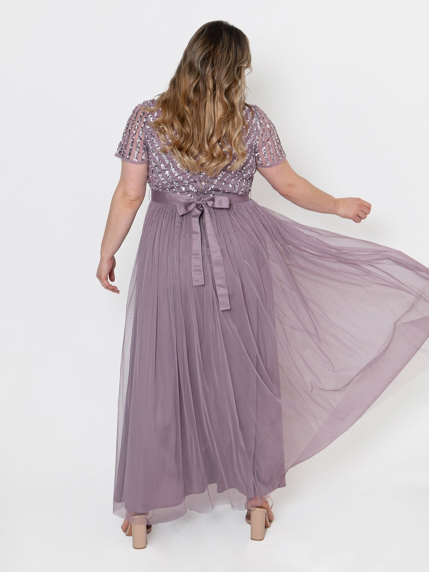 Maya Deluxe Maya Deluxe Women's Belted Stripe Embellished Maxi Dress in Lilac - 4