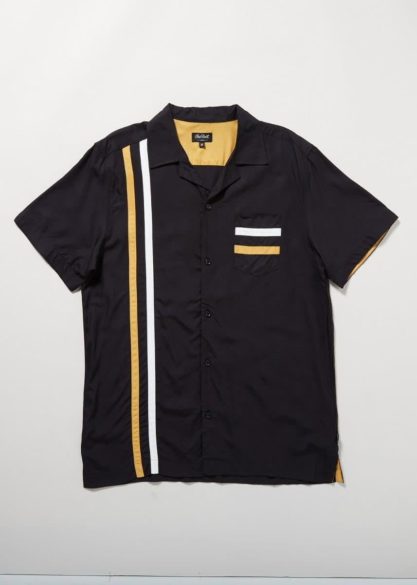 Chet Rock Chet Rock Men's Crossley Bowling Shirt Black Yellow Stripe Detail