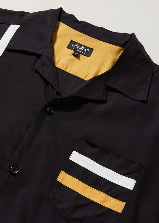 Chet Rock Chet Rock Men's Crossley Bowling Shirt Black Yellow Stripe Detail - 3