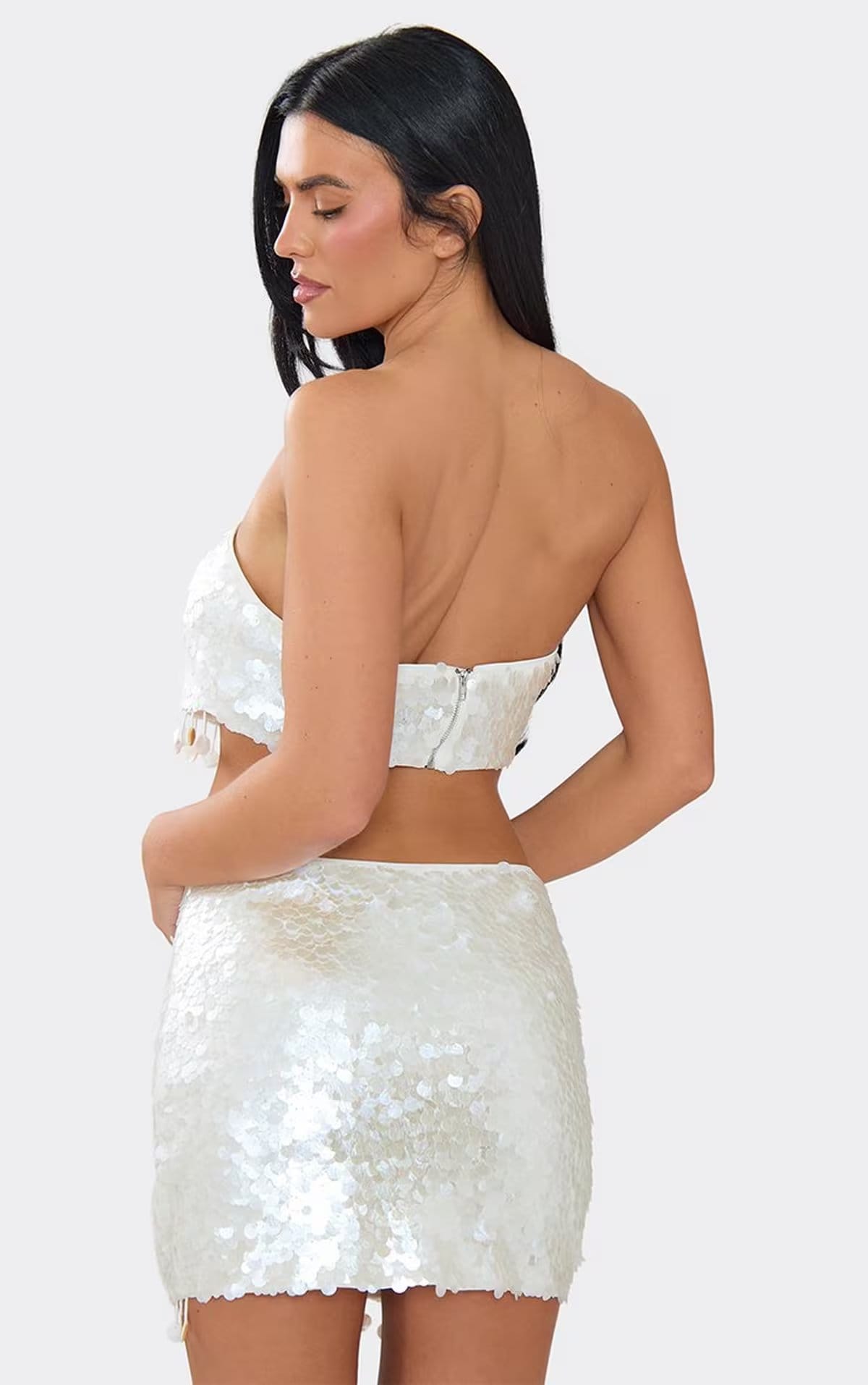 EGO White Sequin Low Rise Mini Skirt
