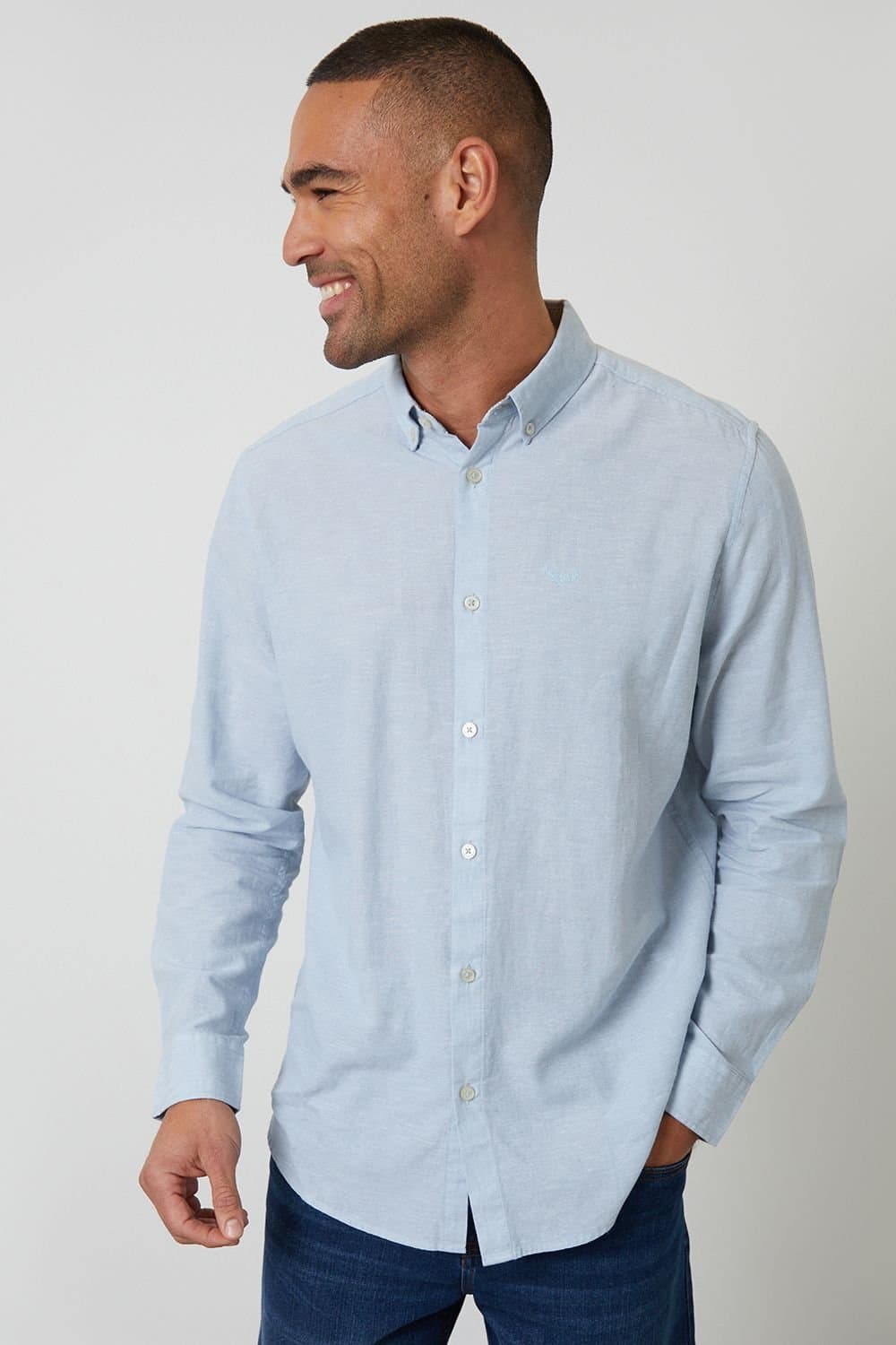 Threadbare Threadbare Men's Linen Blend Long Sleeve Shirt in Mid Blue