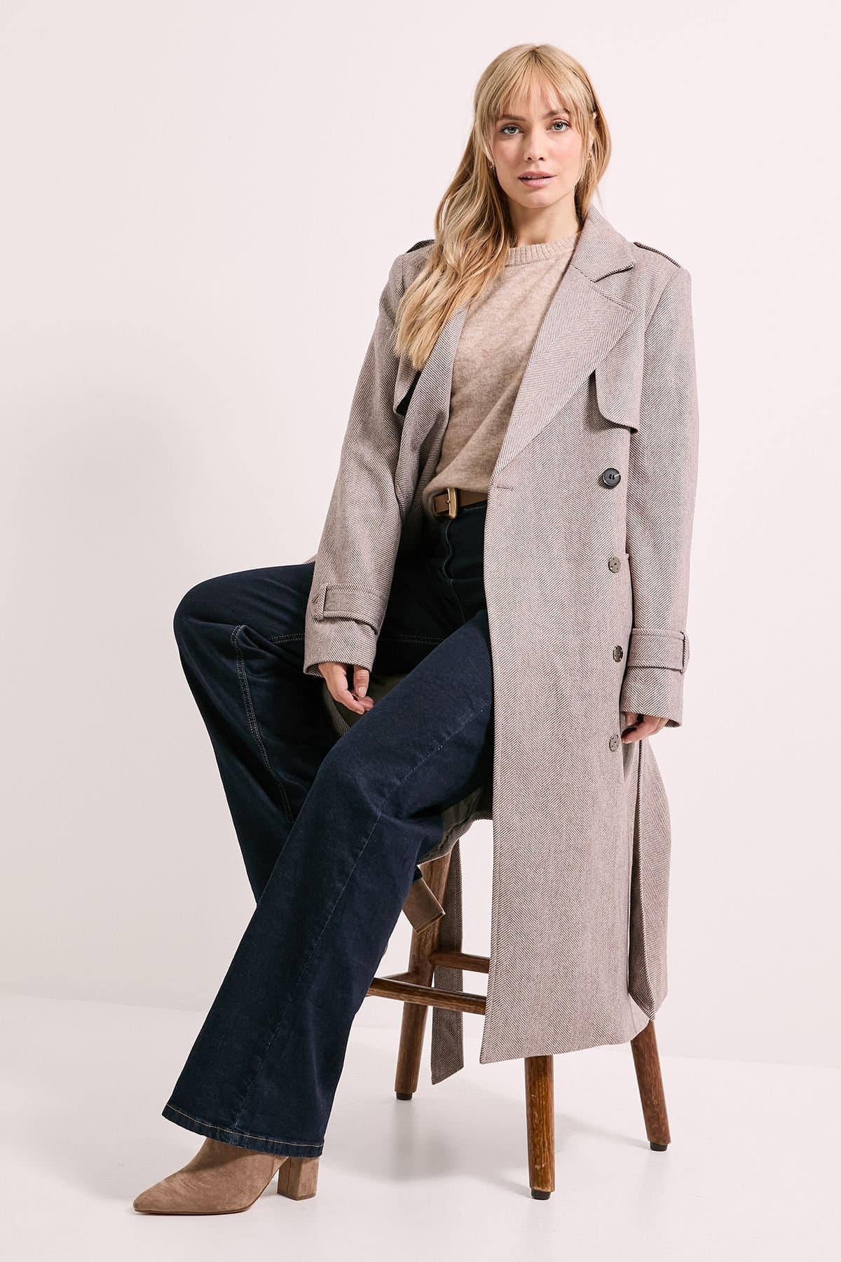 Wallis Wallis Women's Principles by Twill Trench Coat in Brown