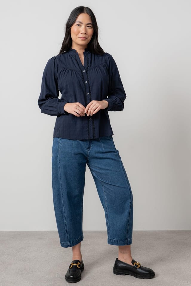 Lily & Me Lily & Me Women's Wayfaring Check Cotton Long Sleeve Blouse in Navy - 3