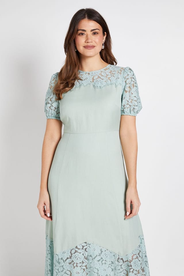 Wallis Wallis Women's Lace Puff Sleeve Midi Dress in Sage - 2