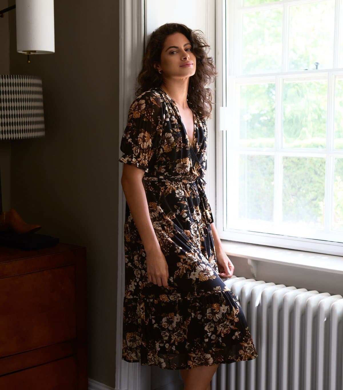 Blue Vanilla Women's Brown Floral Print Mesh Tiered Mini Dress Blue Vanilla New Look