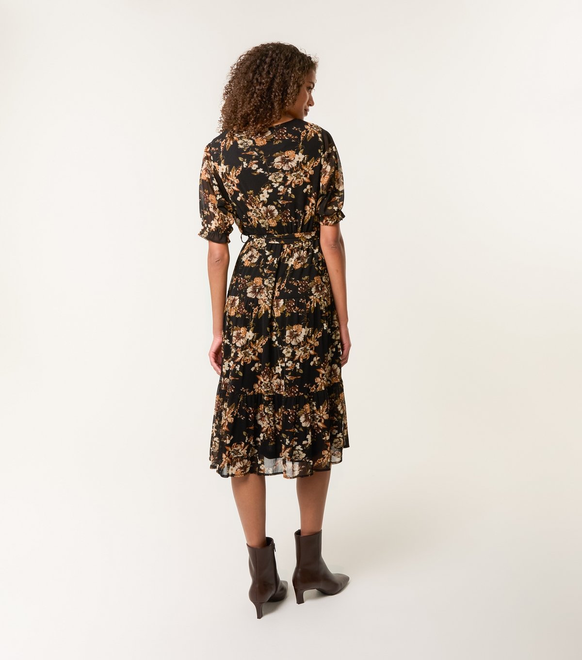 Blue Vanilla Women's Brown Floral Print Mesh Tiered Mini Dress Blue Vanilla New Look - 4