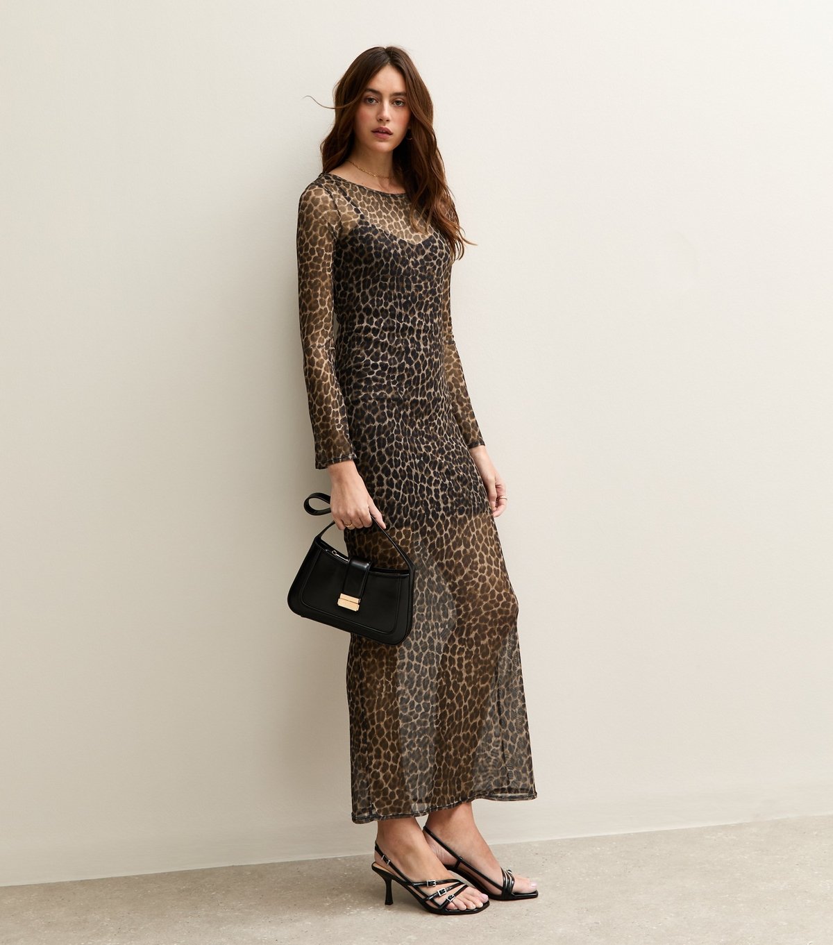 New Look Women's Brown Leopard Print Cowl Back Mesh Midi Dress New Look - 2