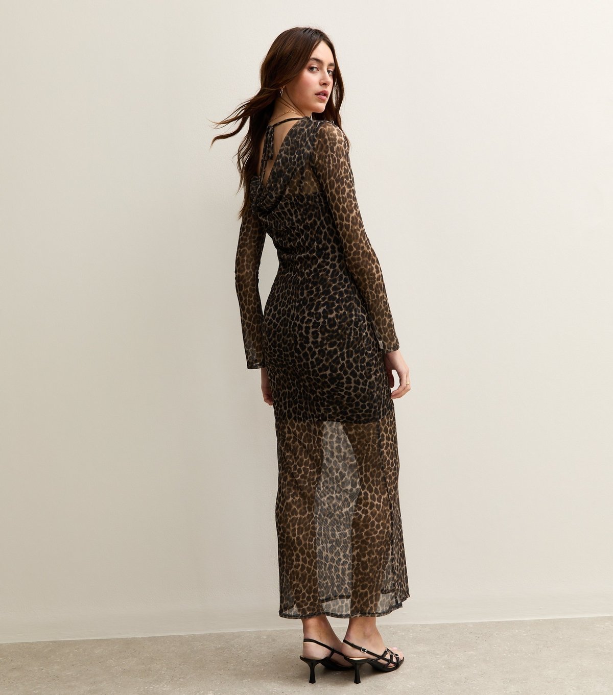 New Look Women's Brown Leopard Print Cowl Back Mesh Midi Dress New Look - 4