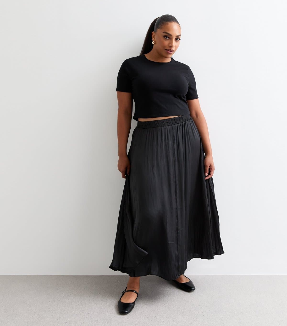 New Look Women's Plus Size Black Pleated Midi Skirt Curves New Look