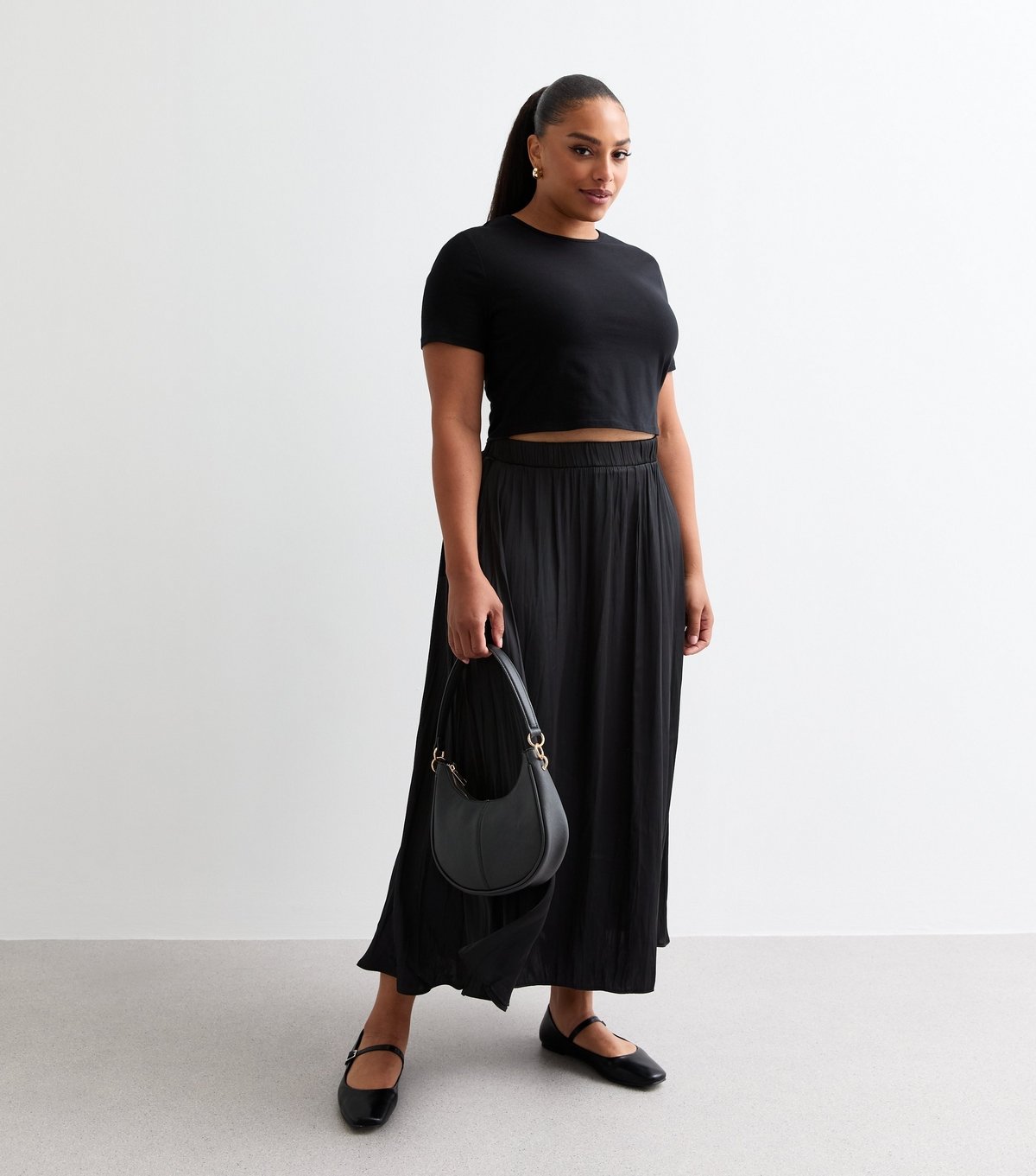 New Look Women's Plus Size Black Pleated Midi Skirt Curves New Look - 3