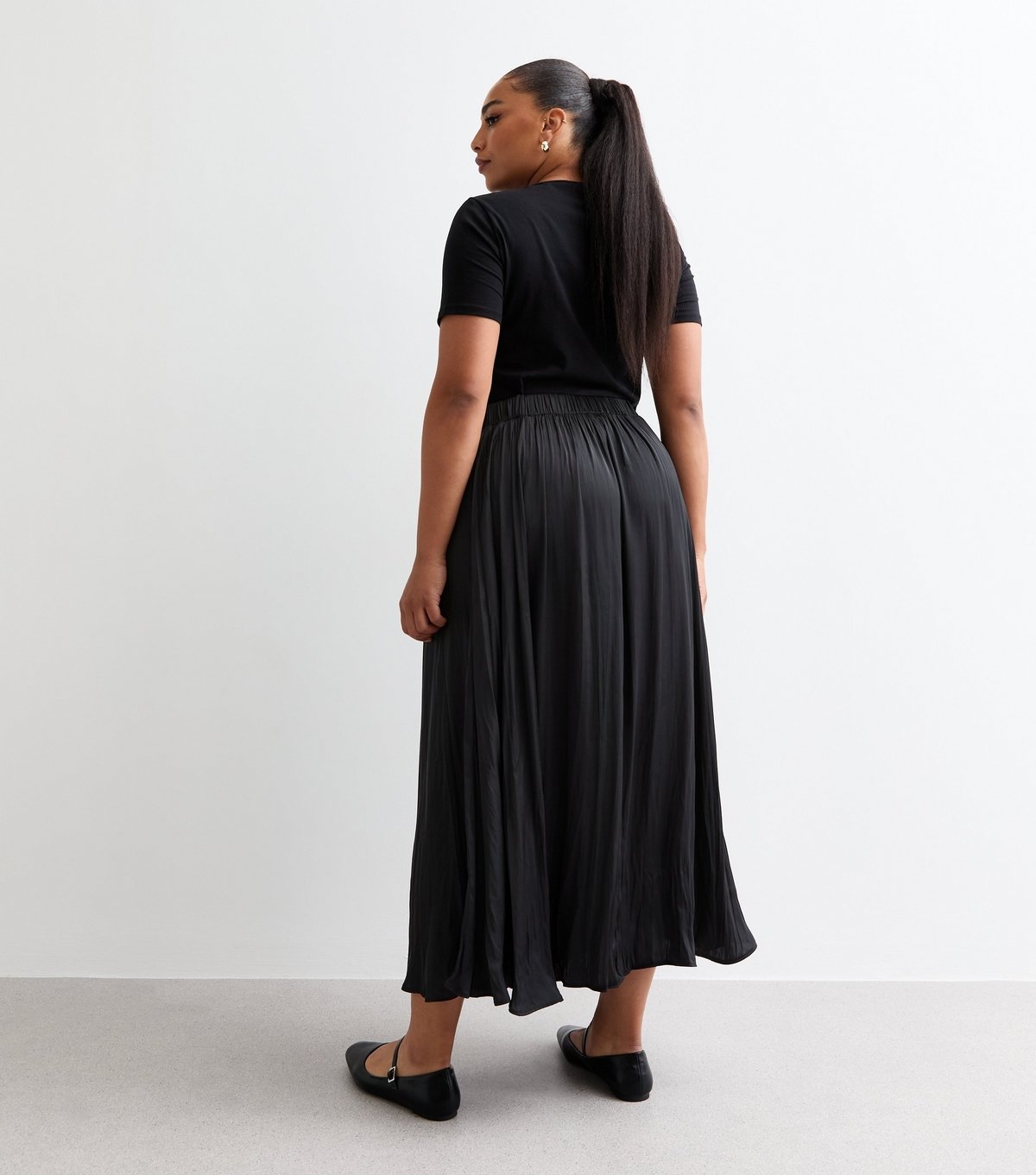 New Look Women's Plus Size Black Pleated Midi Skirt Curves New Look - 4