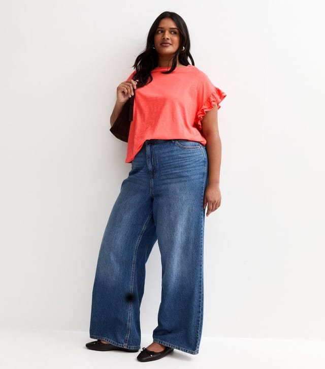 New Look Women's Plus Size Coral Frill Sleeve Slub Top Curves New Look - 3