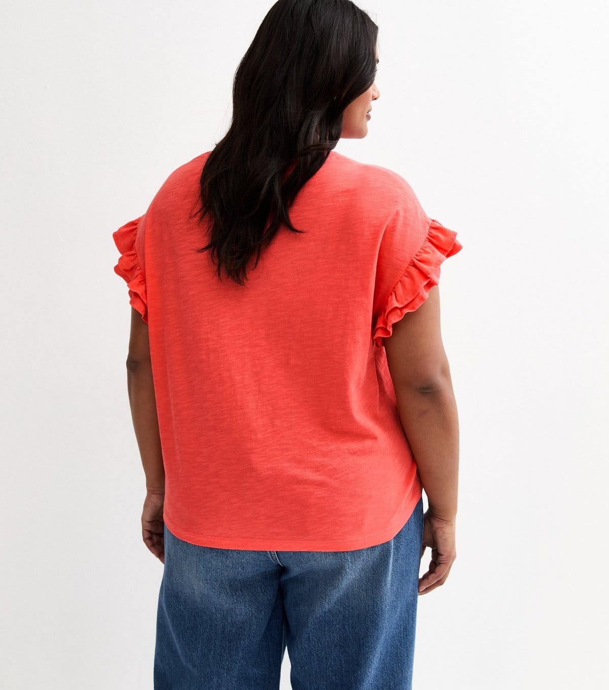 New Look Women's Plus Size Coral Frill Sleeve Slub Top Curves New Look - 4