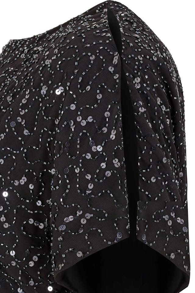 Yours Yours Women's Sequin Cold Shoulder Cape Dress in Black - 3