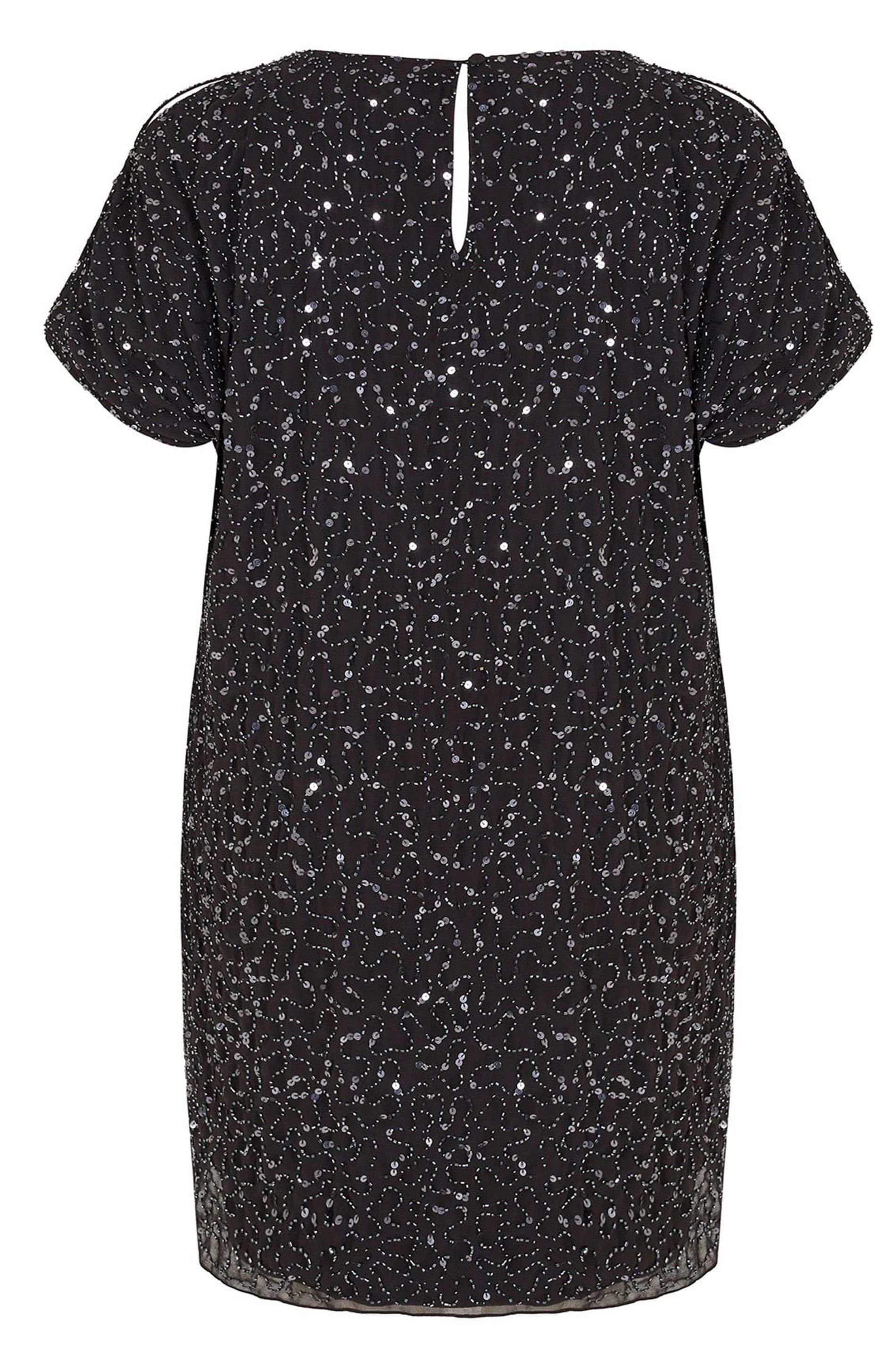 Yours Yours Women's Sequin Cold Shoulder Cape Dress in Black - 4