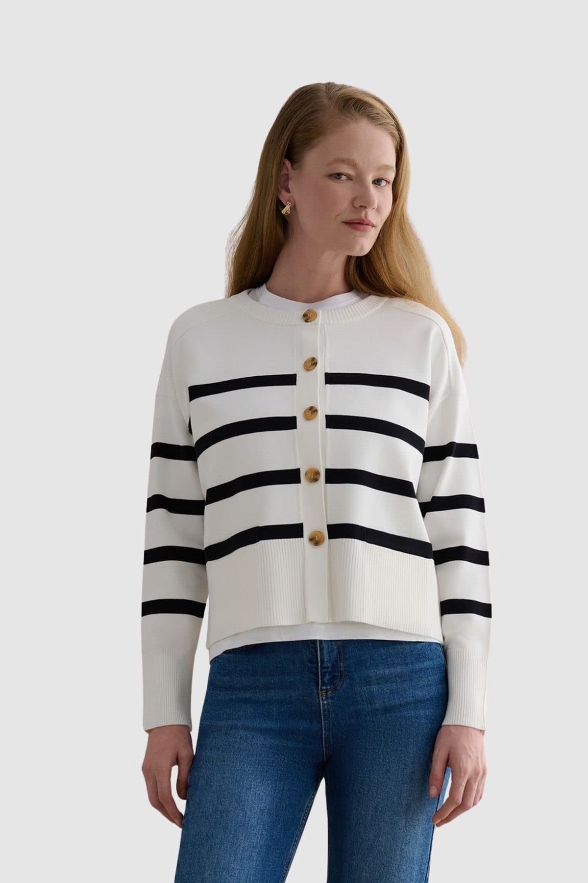 Hobbs London Hobbs London Women's Megan Striped Cardigan in Off-White