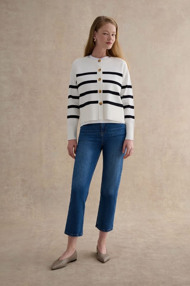 Hobbs London Hobbs London Women's Megan Striped Cardigan in Off-White - 3