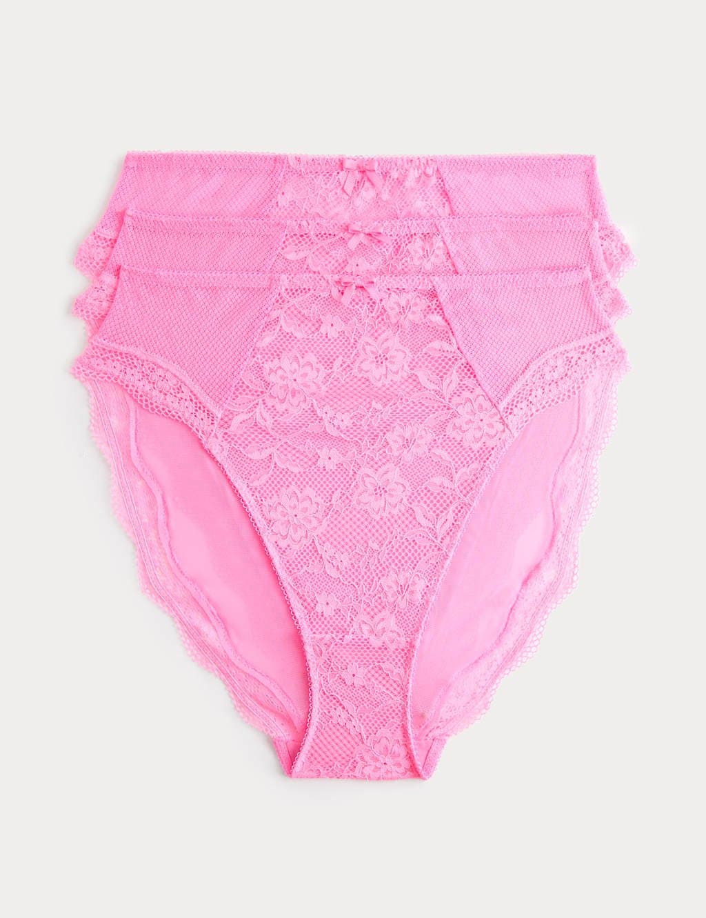 Marks & Spencer M&S 3pk Jasmine Lace High Waisted High Leg Knickers Pink Shimmer