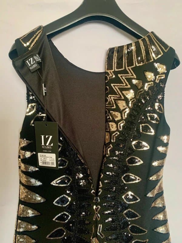 Izabel London Black & Gold Sequin Dress - size UK 8 Small