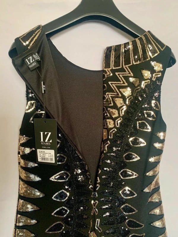 Izabel London Black & Gold Sequin Dress - Size UK 8 Small