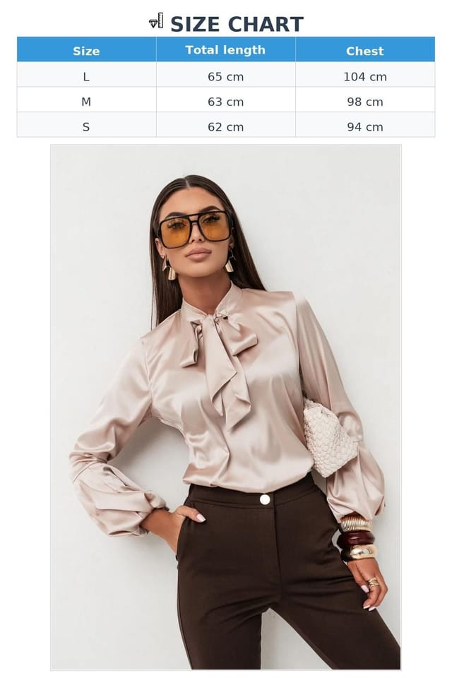 Love Lace Love Lace Women's Satin V Neck Long Sleeve Shirt in Beige - 3