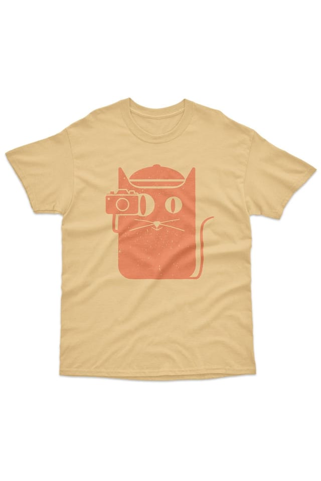 Bad Zebedee Bad Zebedee Men's Photographer Cat T-Shirt in Light Sand - 2