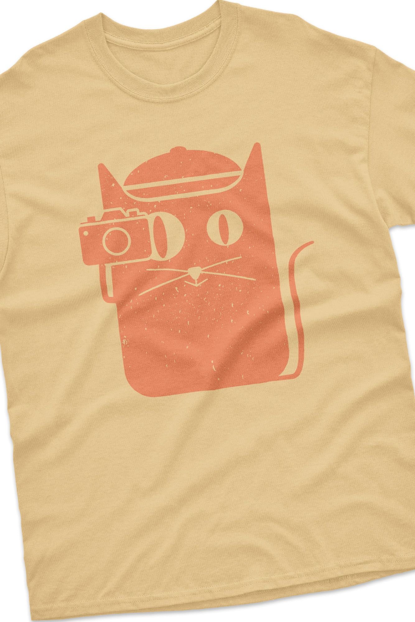 Bad Zebedee Bad Zebedee Men's Photographer Cat T-Shirt in Light Sand - 3