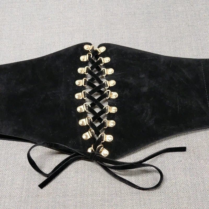 River Island River Island Black Faux Velvet Wide Belt Cinch Corset High Waist Belt 28"-32"