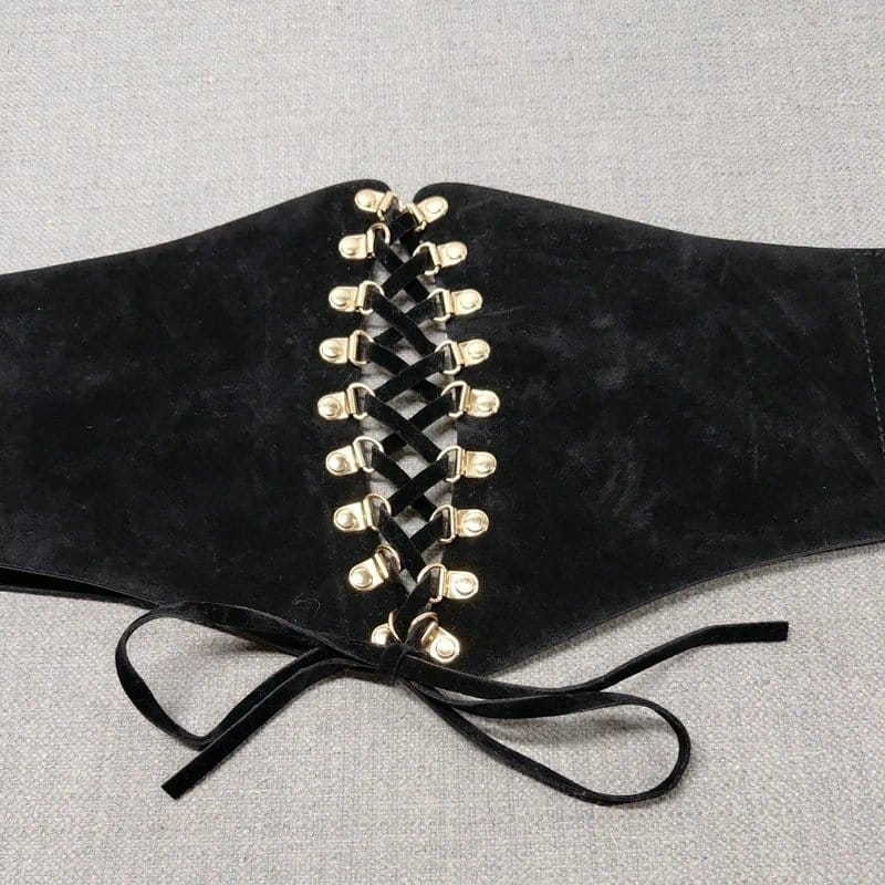 River Island River Island Black Faux Velvet Wide Belt Cinch Corset High Waist Belt 28"-32" - 1