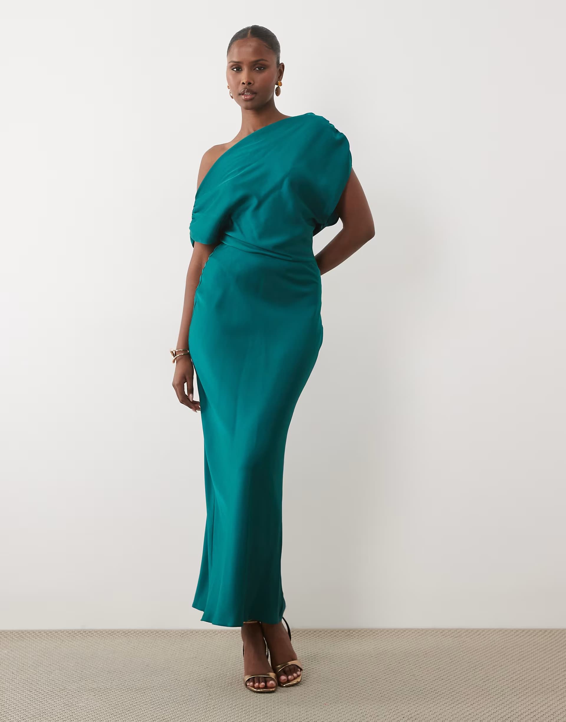 ASOS ASOS DESIGN one shoulder asymmetric satin maxi dress in teal green